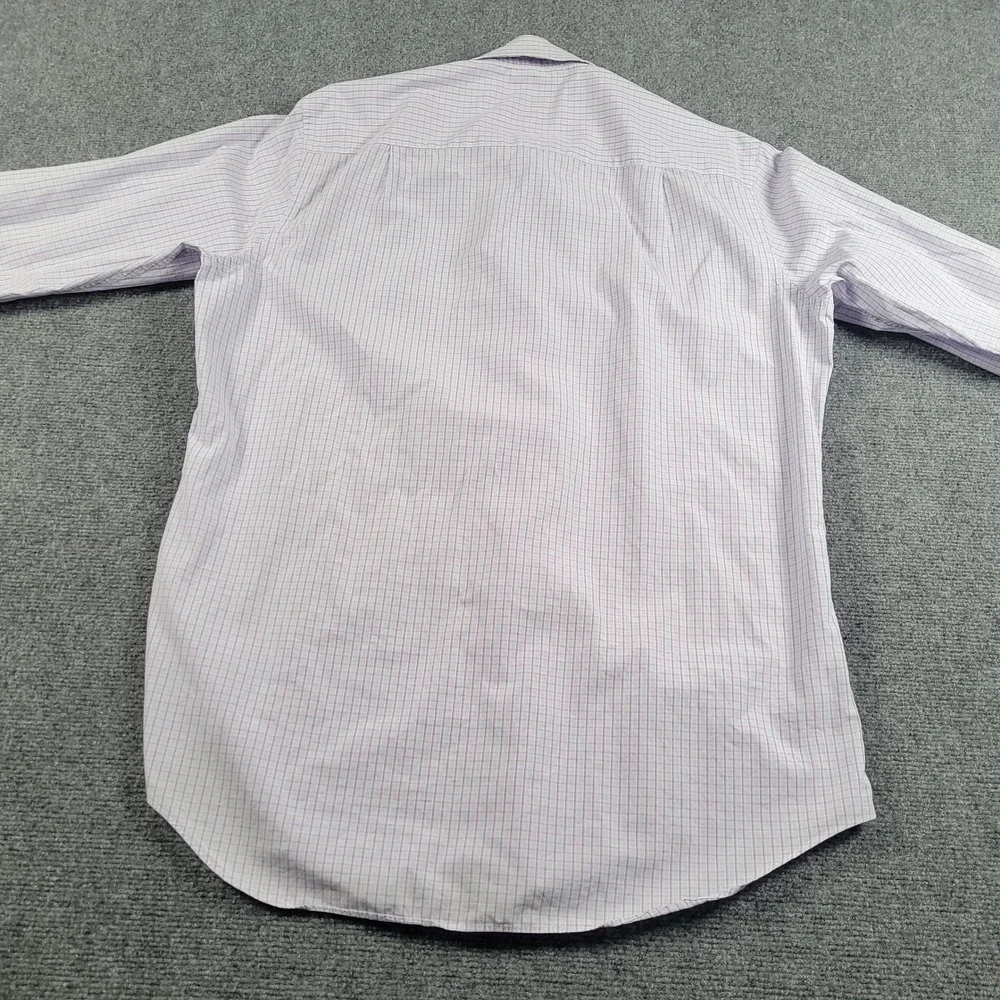 David Donahue Dress Shirt Men 17 34/35 Purple Blue Check Trim Fit Cotton